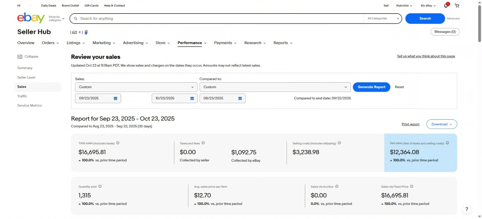 eBay Seller Hub Performance Report - Sales Data 4