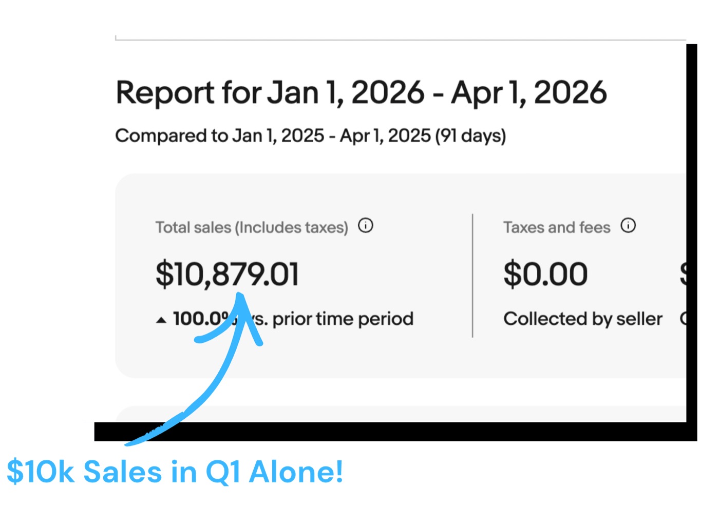 Store sales report showing $10,879 total sales in Q1