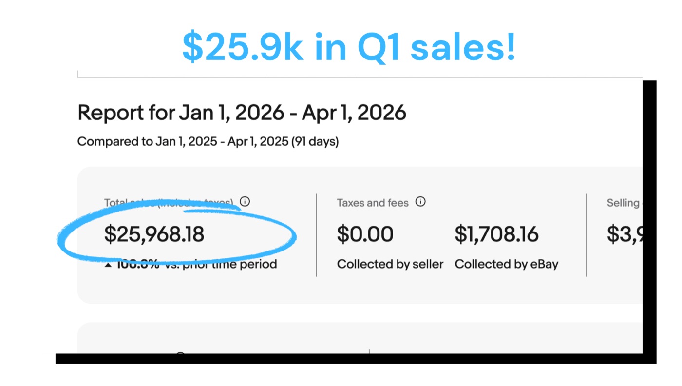 eBay store sales report showing $25,968 in Q1