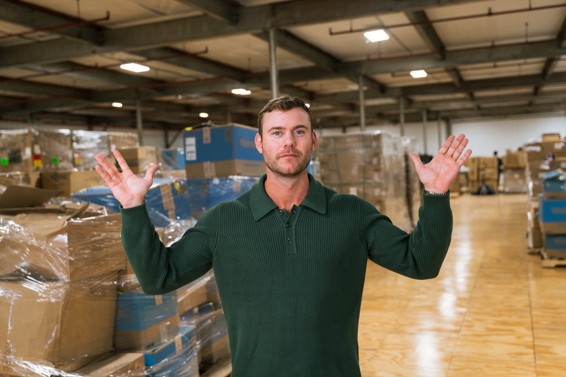 Cameron Hoffman, founder of Ecom Accelerator, in the Massachusetts warehouse